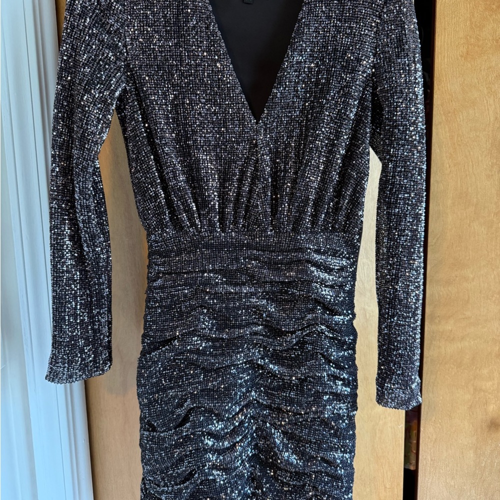 h:ours Black Sequin Long Sleeve Dress